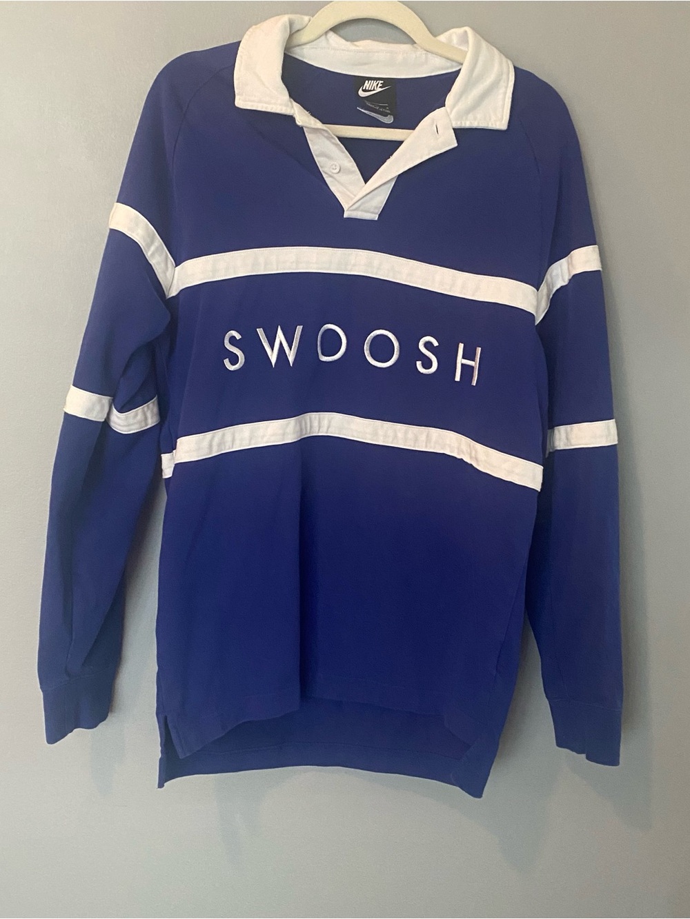 Nike Sportswear SWOOSH Heavyweight Cotton Rugby Polo Shirt Blue M